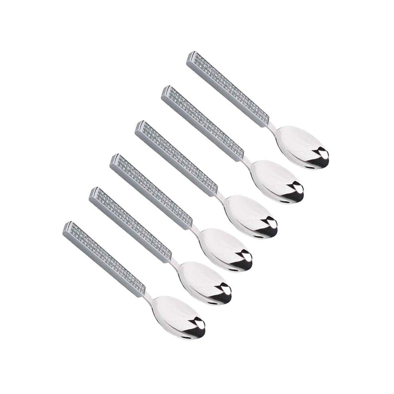 Aulica Luxus Dessertlöffel Silber 6er-Set – elegante Kaffeelöffel mit Kristallgriffen