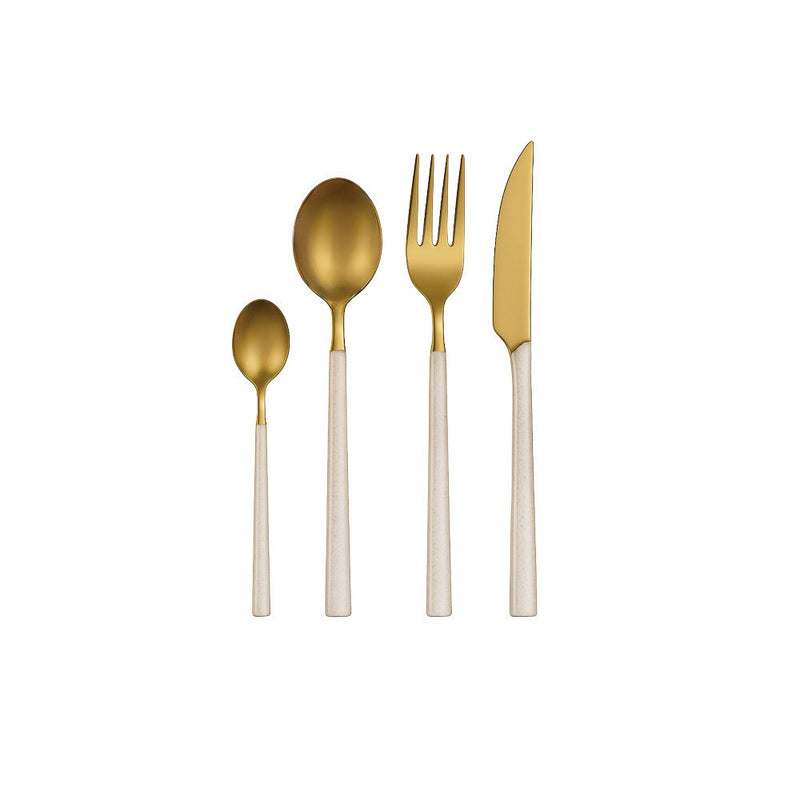 Aulica Besteckset Gold mit weißen Glitzergriffen 24-teilig – Edelstahlbesteck für 6 Personen