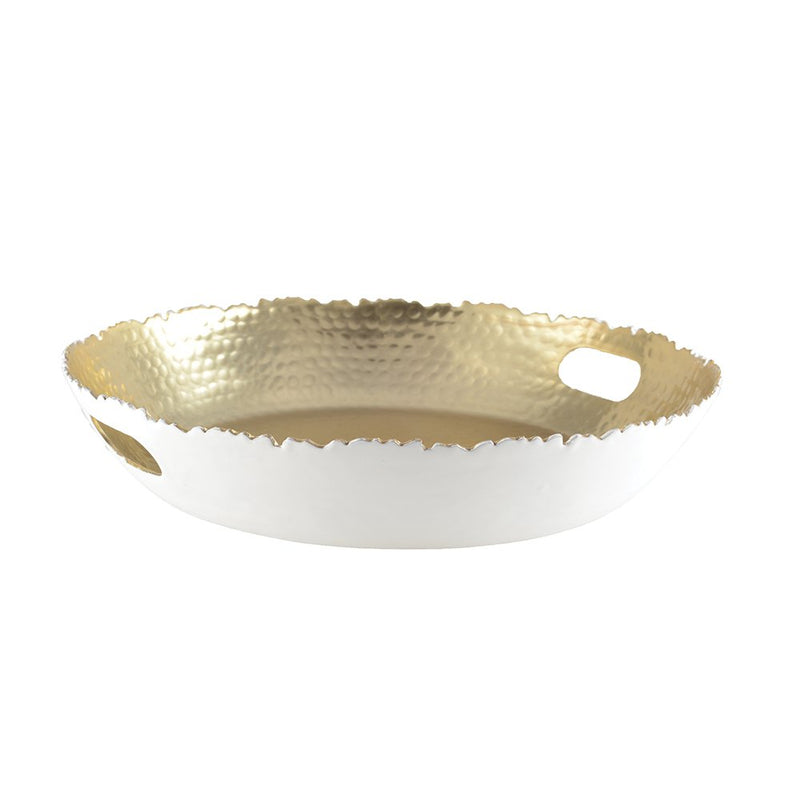 Aulica Rundes Design-Tablett Weiß & Gold – dekoratives Serviertablett 33 cm