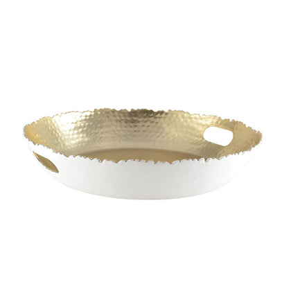 Aulica Rundes Design-Tablett Weiß & Gold – dekoratives Serviertablett 33 cm