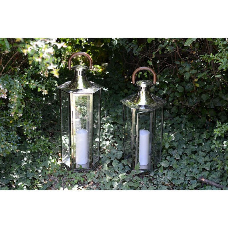 Aulica Große Glaslaterne mit Holzgriff – elegante Laterne 80 cm