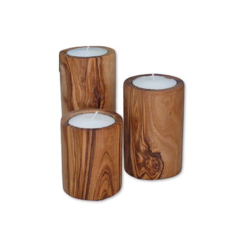 Teelichthalter im 3er Set aus Olivenholz