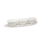 Aulica Aperitif-Set mit 3 Schälchen auf Servierplatte – weißes Keramikset