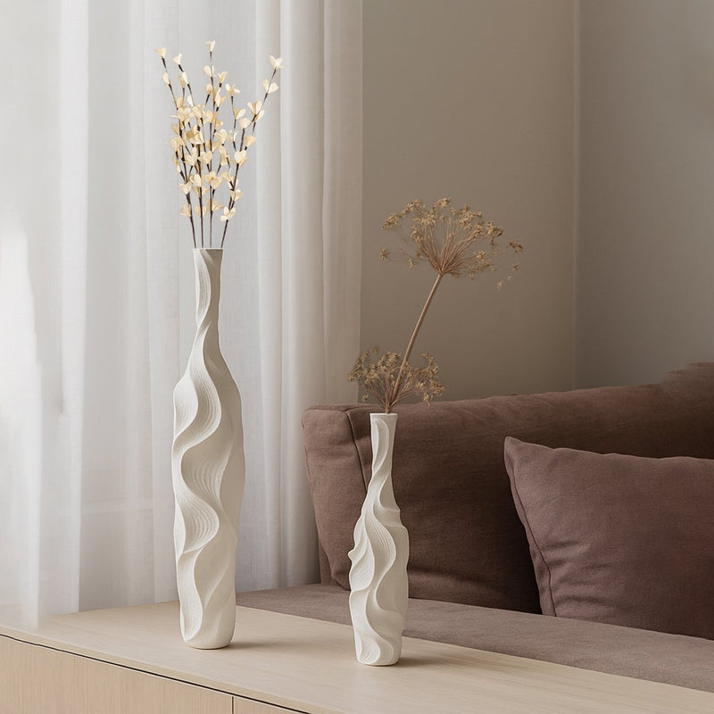 Aulica Designvase Weiß 89 cm – moderne Polyresin-Vase mit skulpturaler Form