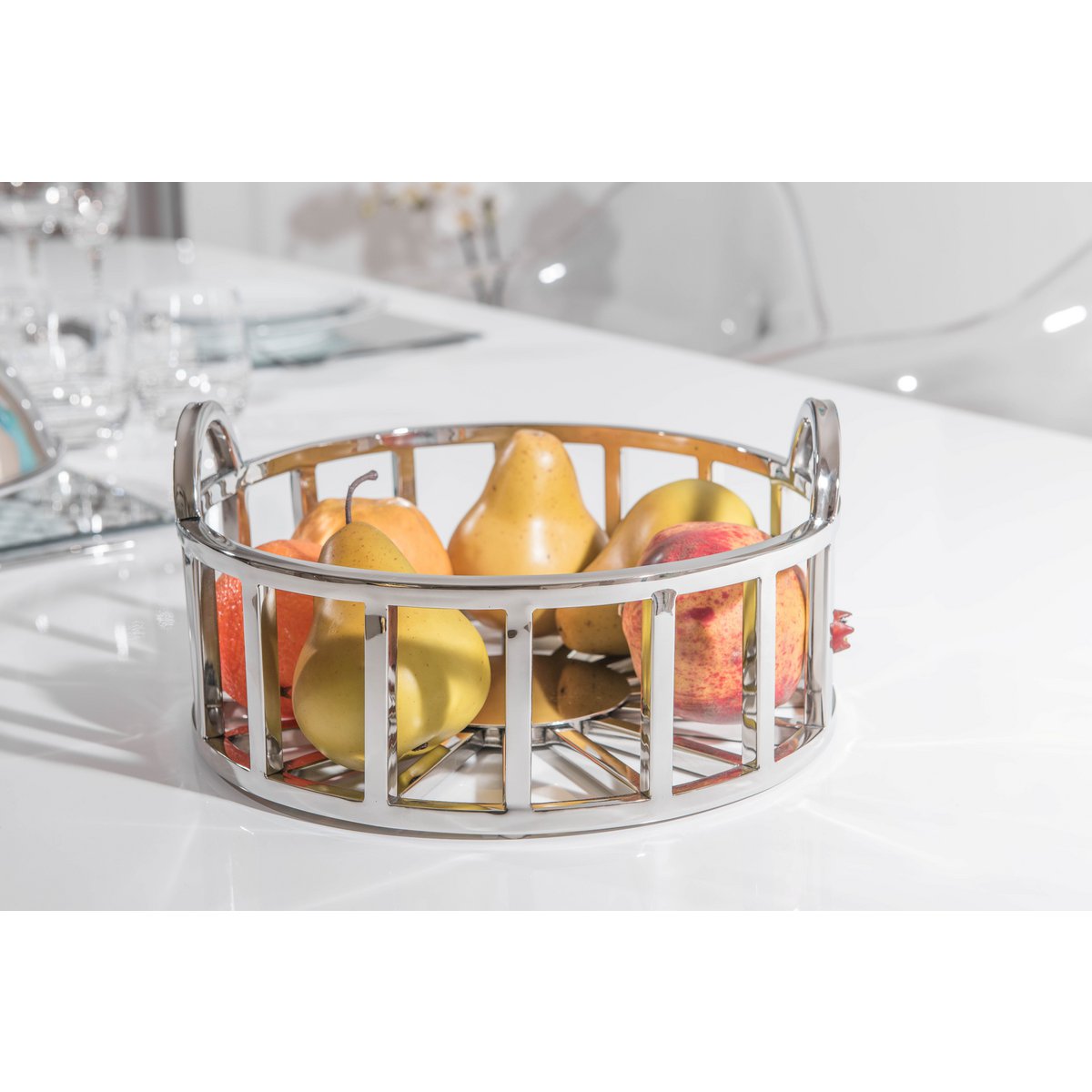 Aulica Obstkorb Silber aus Edelstahl – dekorative Design-Obstschale 35 cm
