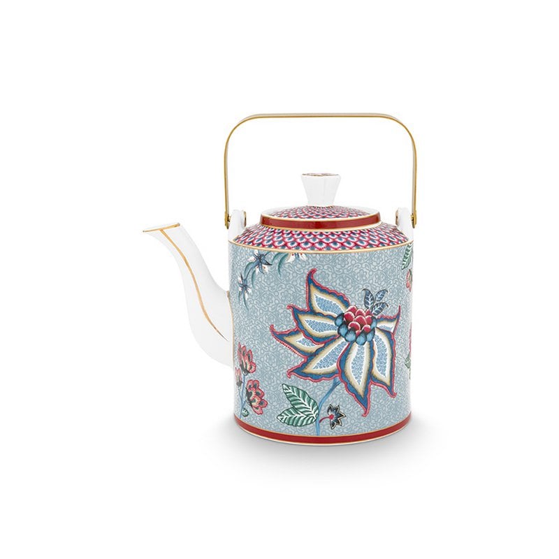 Pip Studio Flower Festival Teekanne Geschenkset Blau – 1L Porzellan in Geschenkbox