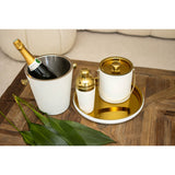 Aulica Rundes Design-Tablett Weiß & Gold – Edelstahl Servier- & Dekotablett 32,5 cm