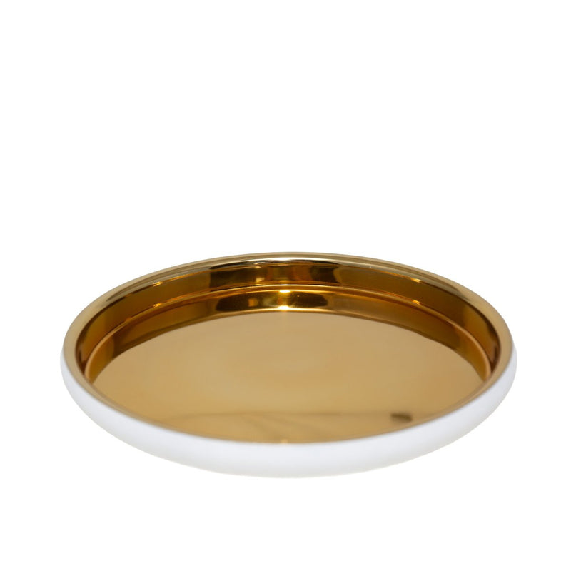 Aulica Rundes Design-Tablett Weiß & Gold – Edelstahl Servier- & Dekotablett 32,5 cm