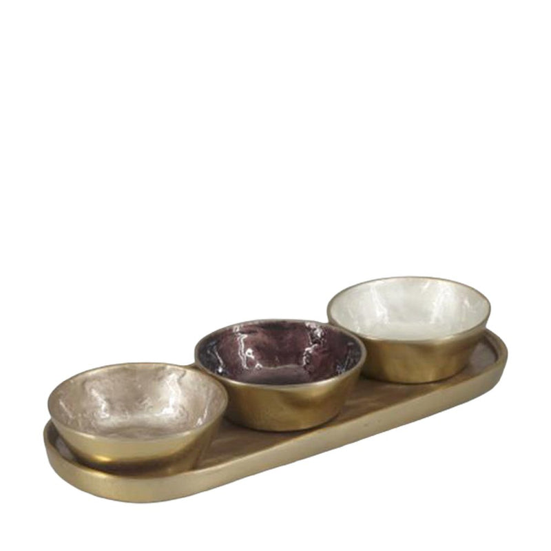 Aulica Aperitif-Set mit 3 Schälchen auf ovalem Tablett – Multicolor
