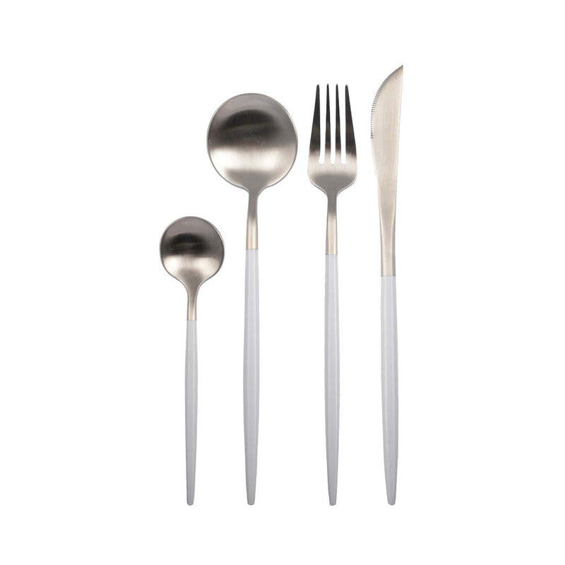 Aulica Besteckset Silber & Weiß 24-teilig – elegantes Edelstahlbesteck für 6 Personen