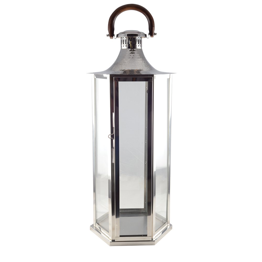 Aulica Große Glaslaterne mit Holzgriff – elegante Laterne 80 cm