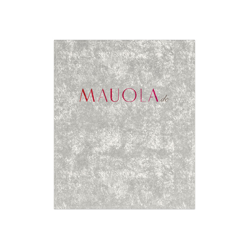 Crushed Velvet Blanket — Luxe Silver Throw with 'MAUOLA' Script