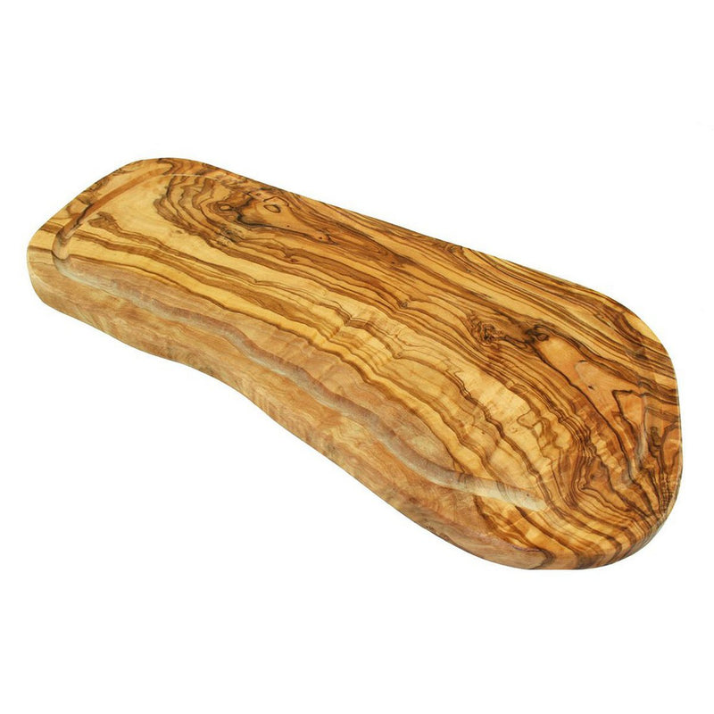 Steakbrett RUSTIKAL aus Olivenholz mit Saftrille (45–49 cm)
