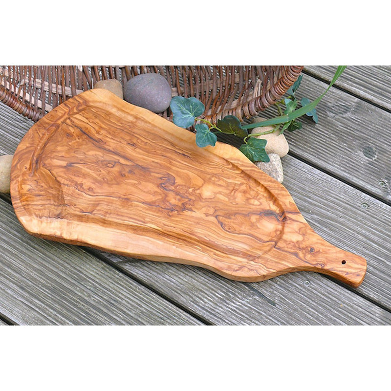 Tranchierbrett aus Olivenholz mit Griff & Saftrille (35–39 cm)
