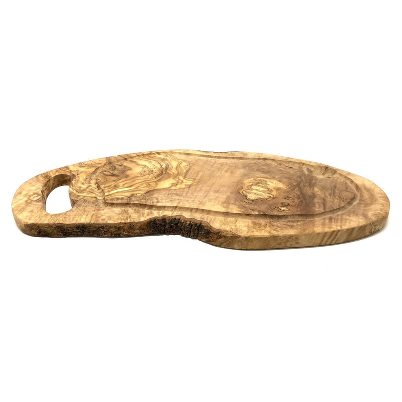 Steakbrett RUSTIKAL aus Olivenholz mit Saftrille & Grifflasche – 45–49 cm