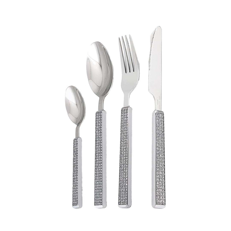 24 -Zimmer -Aulica Luxus-Besteckset Silber 24-teilig – Edelstahlbesteck mit Kristallgriffen für 6 Personen