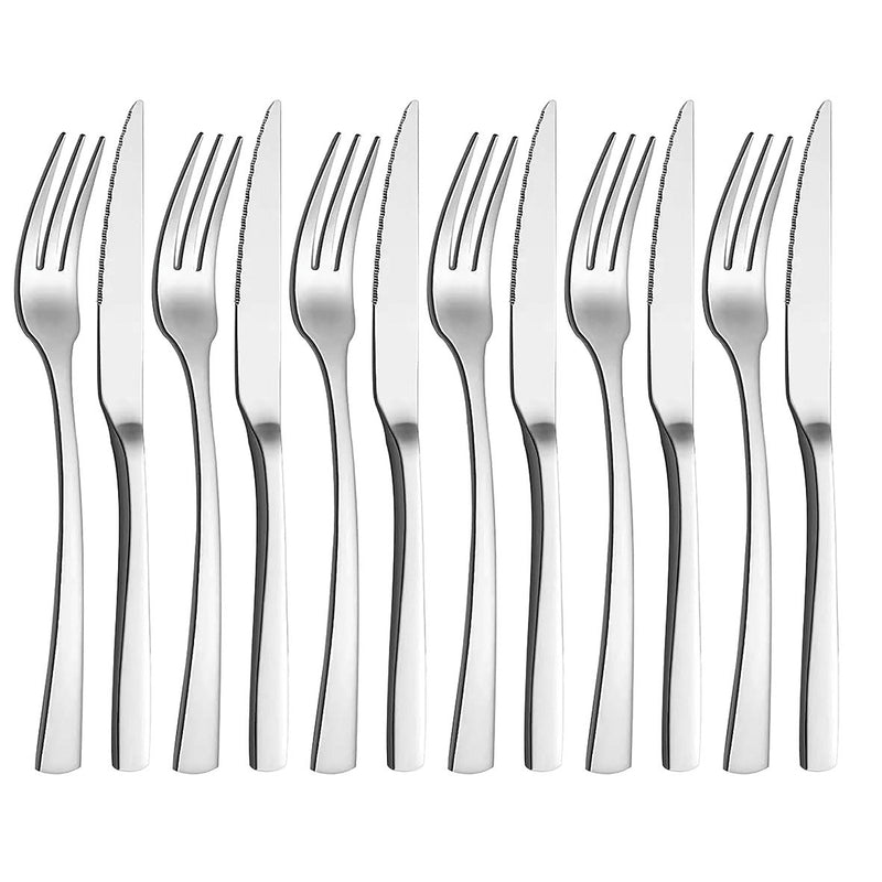 Aulica Besteckset Silber 12-teilig – Edelstahlbesteck mit 6 Gabeln & 6 Messern