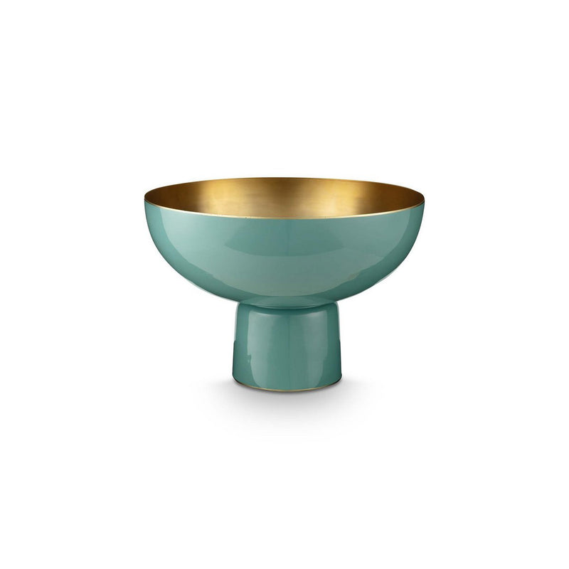 Dekorative Metallschale auf Fuß in Light Blue & Gold | Mauola