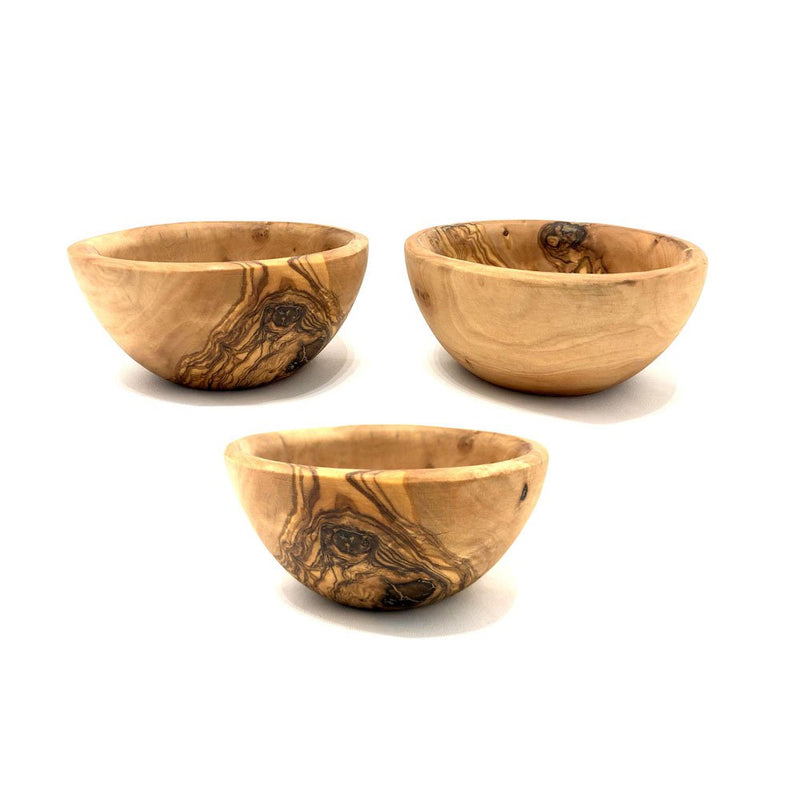 Tapas-Schalen 3er Set aus Olivenholz - 14 cm– handgefertigte Schälchen