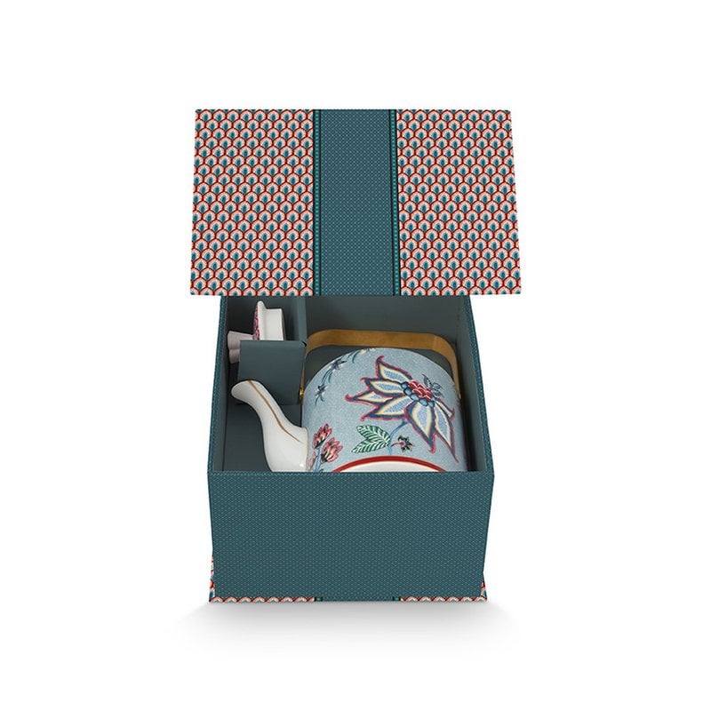 Pip Studio Flower Festival Teekanne Geschenkset Blau – 1L Porzellan in Geschenkbox