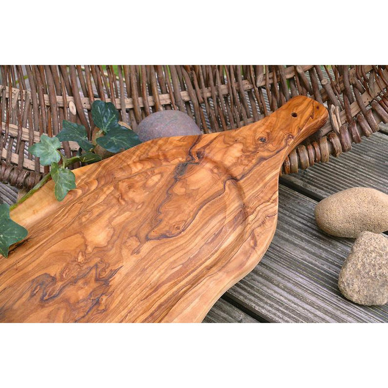 Tranchierbrett aus Olivenholz mit Saftrille & Griff 45–49 cm – handgefertigtes Unikat aus Deutschland