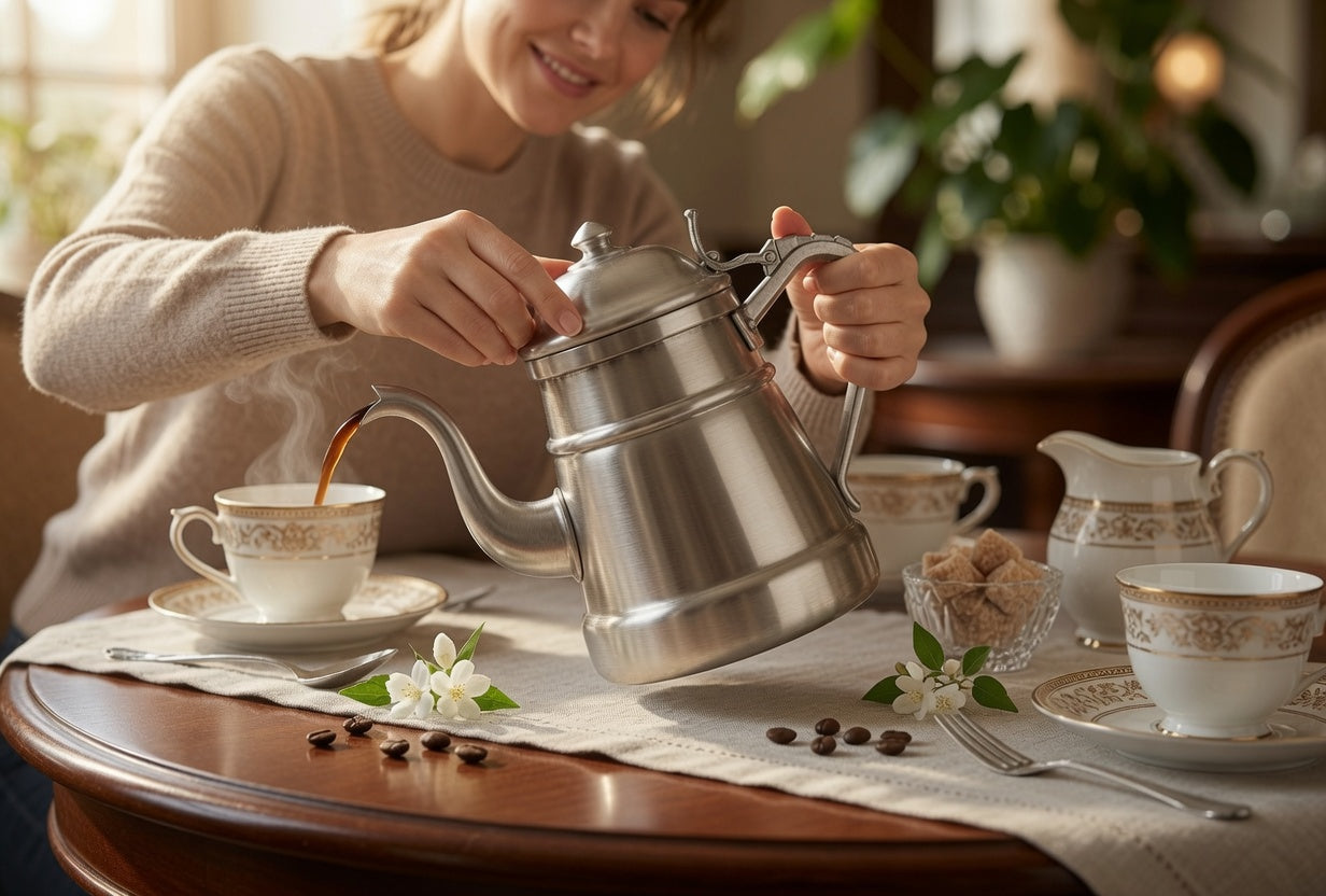 Kaffeekanne Helsinki Frau schenkt Kaffee ein