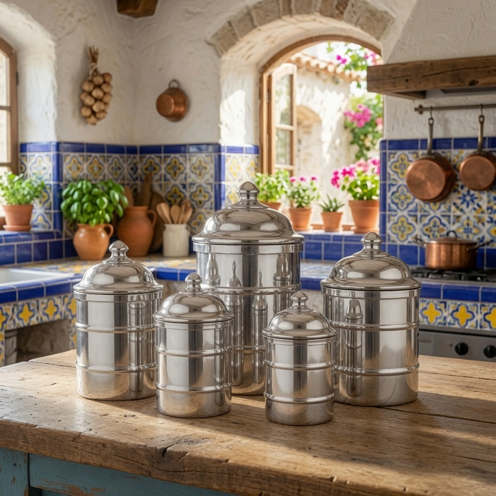 Gewürzdosen Silber in einer mediterranen Küche